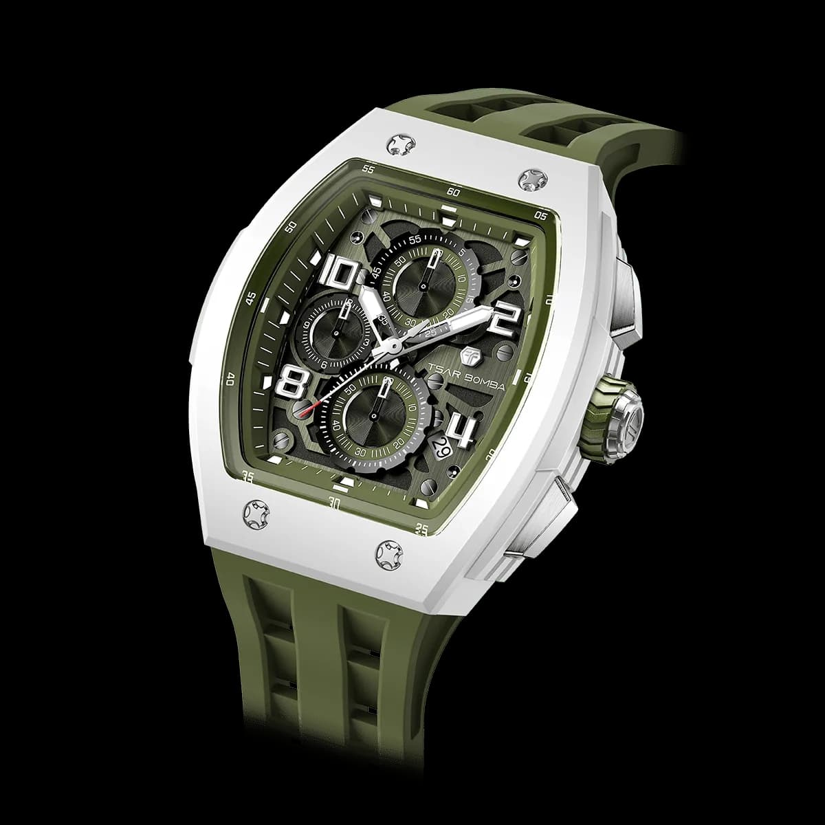 TSAR BOMBA Men's Luxury Quartz Watch | Olive | Bioceramic Tonneau Case | Japanese Quartz Movement | 50M Waterproof Sport Wristwatch for Men | Elemental TB8224B — photo 1 of 1