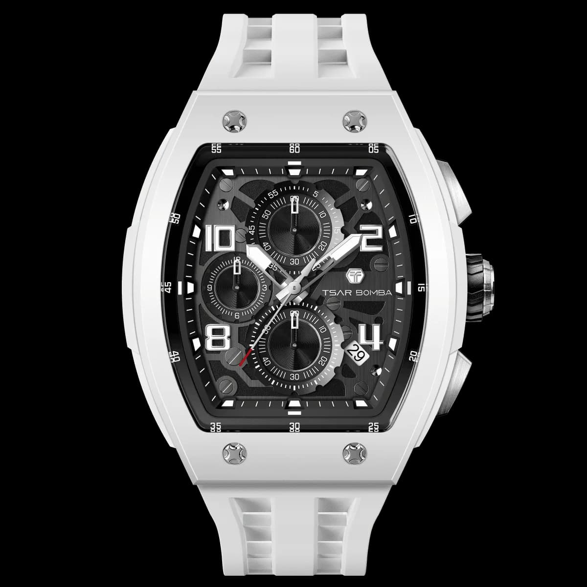 TSAR BOMBA Men's Luxury Quartz Watch | White | Bioceramic Tonneau Case | Japanese Quartz Movement | 50M Waterproof Sport Wristwatch for Men | Elemental TB8224B — photo 1 of 1