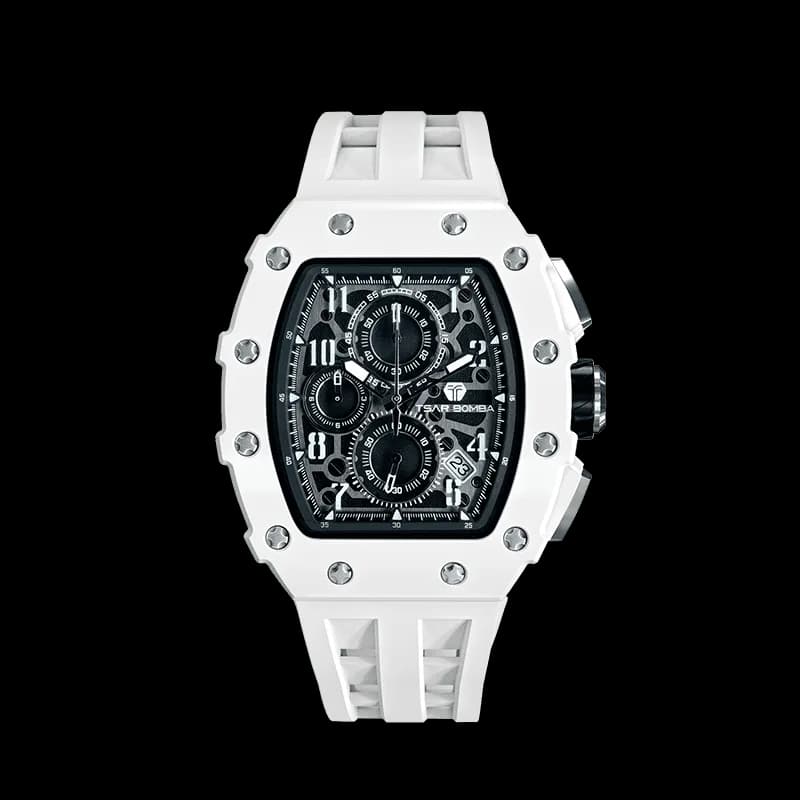 TSAR BOMBA Men's Luxury Quartz Watch | White | Bioceramic Tonneau Case | Japanese Quartz Movement | 50M Waterproof Sport Wristwatch for Men | Elemental TB8204B — photo 1 of 1