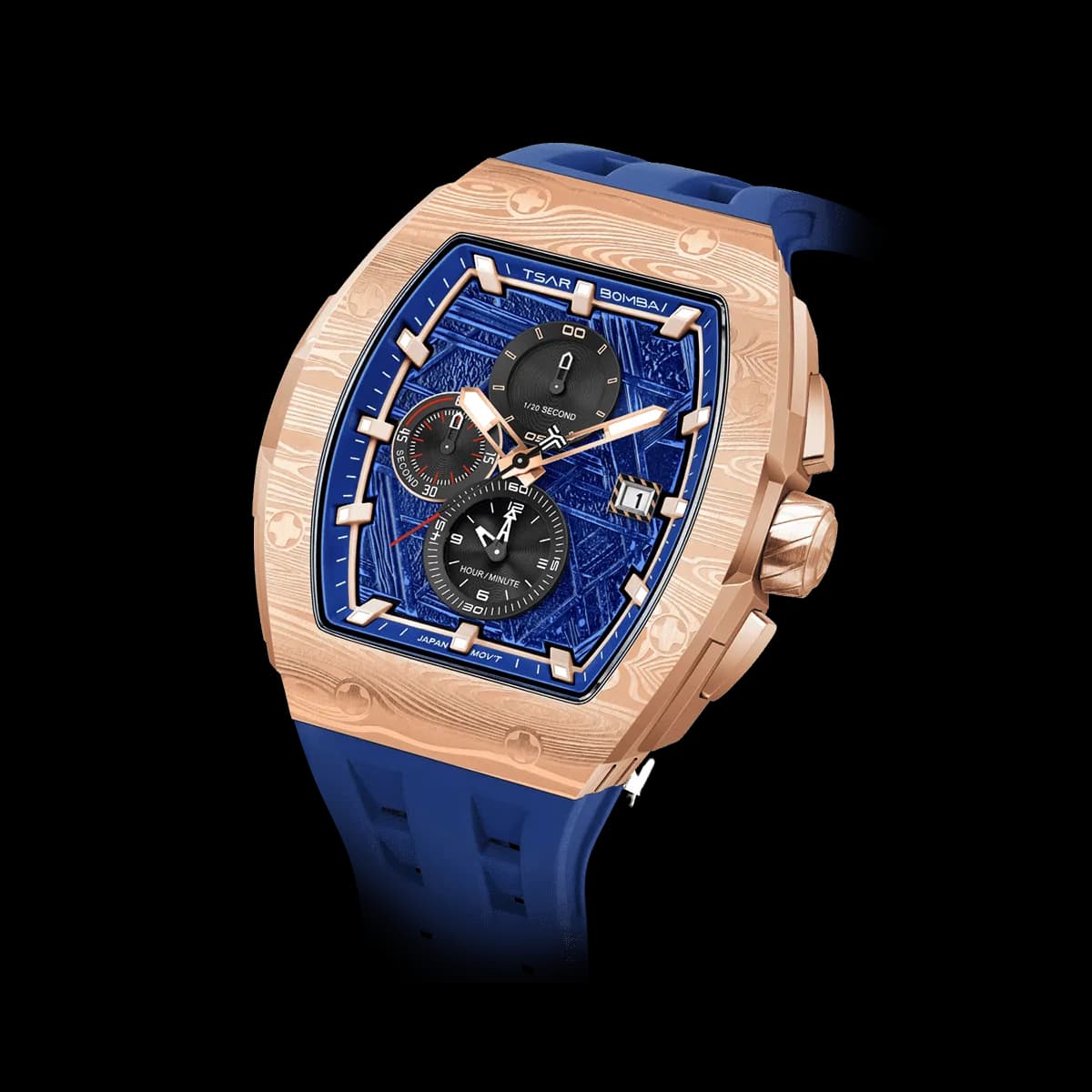 TSAR BOMBA Men's Quartz Chronograph Watch | Golden Blue | Stainless Steel Bezel & Case, Tonneau Luxury Design, 316L Stainless Steel, Sapphire Crystal, 5ATM Waterproof — photo 1 of 1