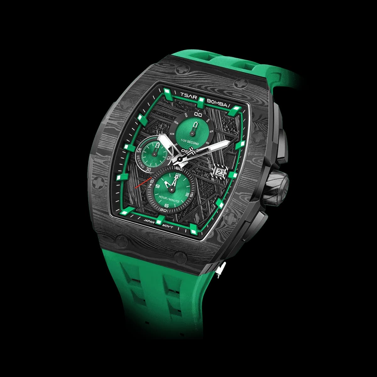 TSAR BOMBA Men's Quartz Chronograph Watch | Green | Stainless Steel Bezel & Case, Tonneau Luxury Design, 316L Stainless Steel, Sapphire Crystal, 5ATM Waterproof — photo 1 of 1