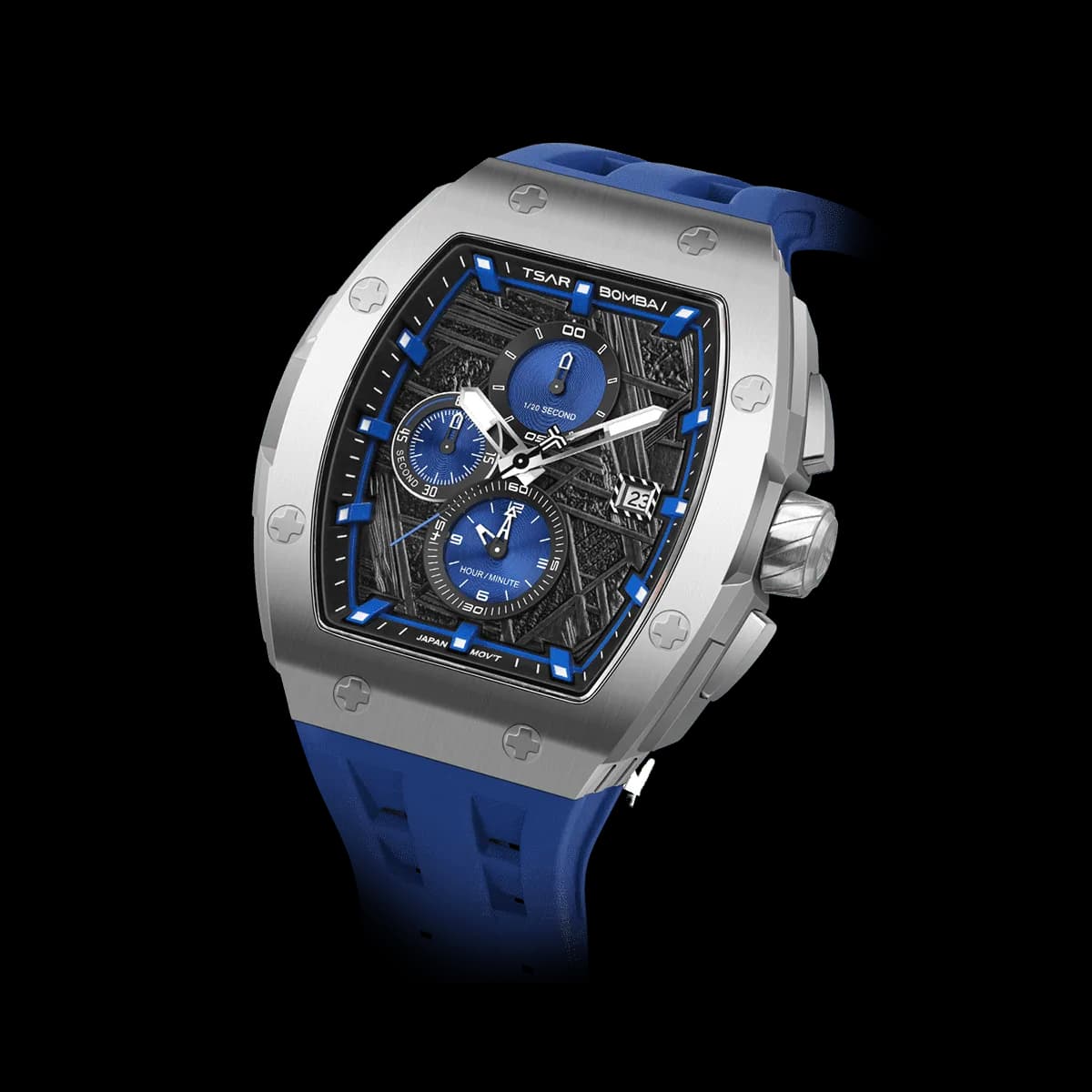 TSAR BOMBA Men's Quartz Chronograph Watch | Silver Blue | Stainless Steel Bezel & Case, Tonneau Luxury Design, 316L Stainless Steel, Sapphire Crystal, 5ATM Waterproof — photo 1 of 1