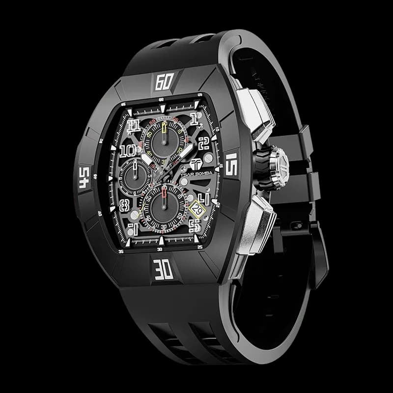 TSAR BOMBA Men's Quartz Watch | Dynamic Black | Atomic TB8214 | Fluororubber Bezel | Luxury Sport Watch | 50M Waterproof Sapphire Glass FKM Rubber Strap — photo 1 of 1