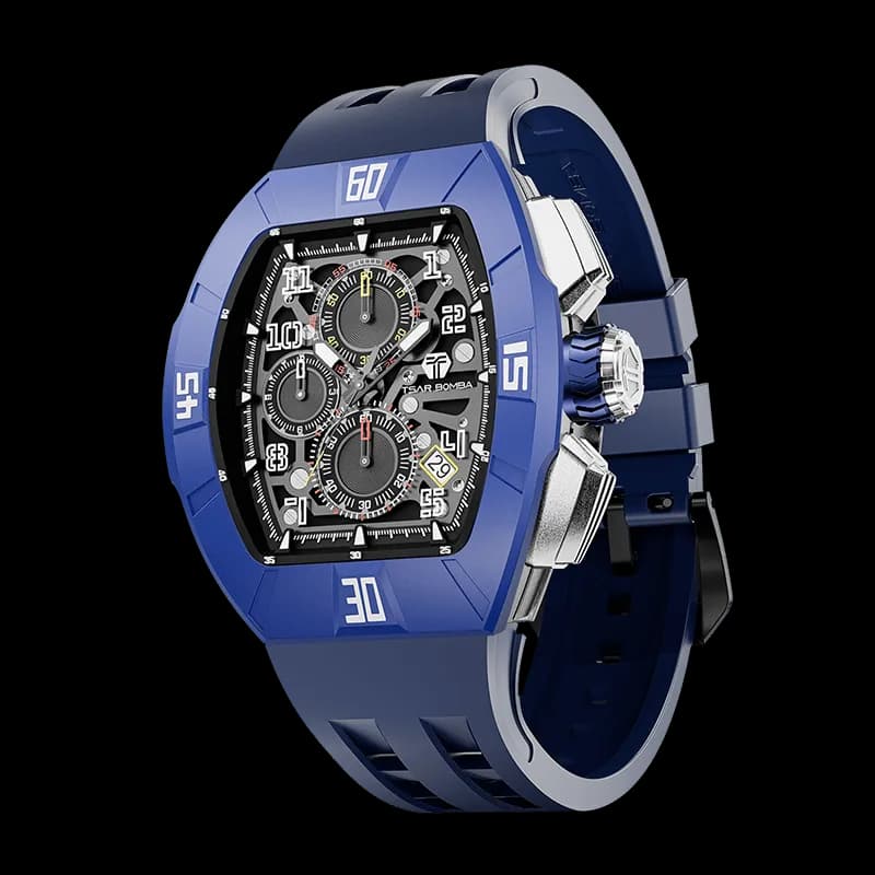 TSAR BOMBA Men's Quartz Watch | Dynamic Blue | Atomic TB8214 | Fluororubber Bezel | Luxury Sport Watch | 50M Waterproof Sapphire Glass FKM Rubber Strap — photo 1 of 1