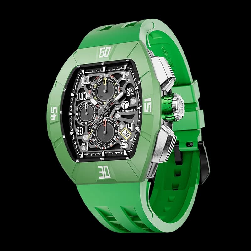 TSAR BOMBA Men's Quartz Watch | Dynamic Green | Atomic TB8214 | Fluororubber Bezel | Luxury Sport Watch | 50M Waterproof Sapphire Glass FKM Rubber Strap — photo 1 of 1