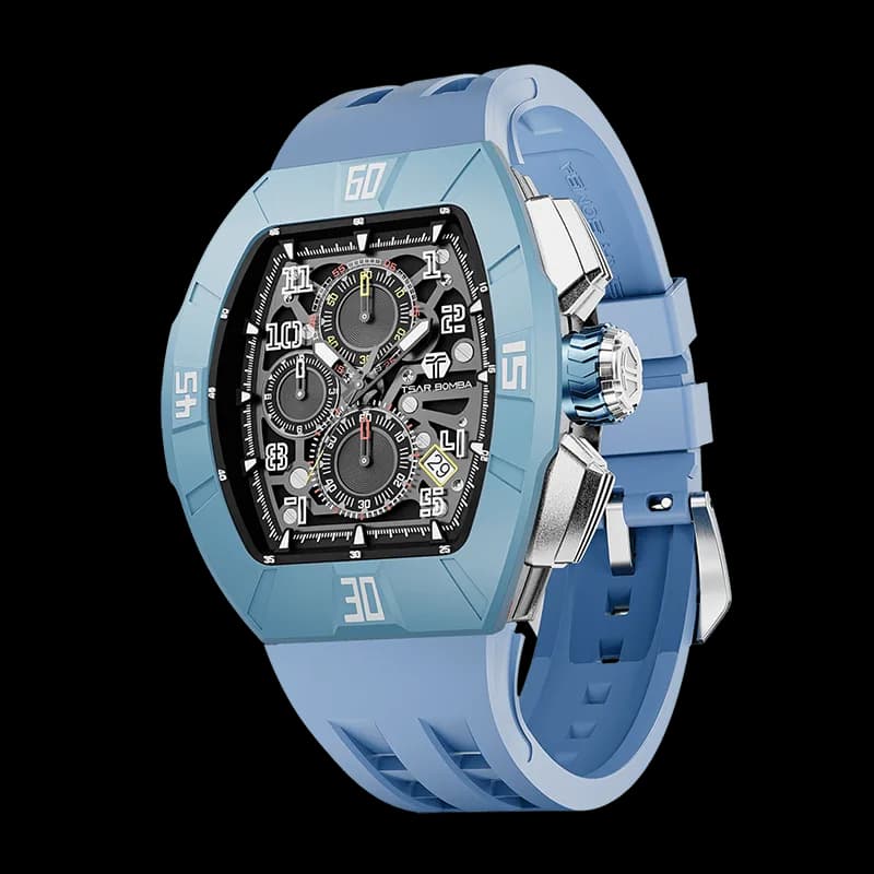 TSAR BOMBA Men's Quartz Watch | Dynamic Light Blue | Atomic TB8214 | Fluororubber Bezel | Luxury Sport Watch | 50M Waterproof Sapphire Glass FKM Rubber Strap — photo 1 of 1