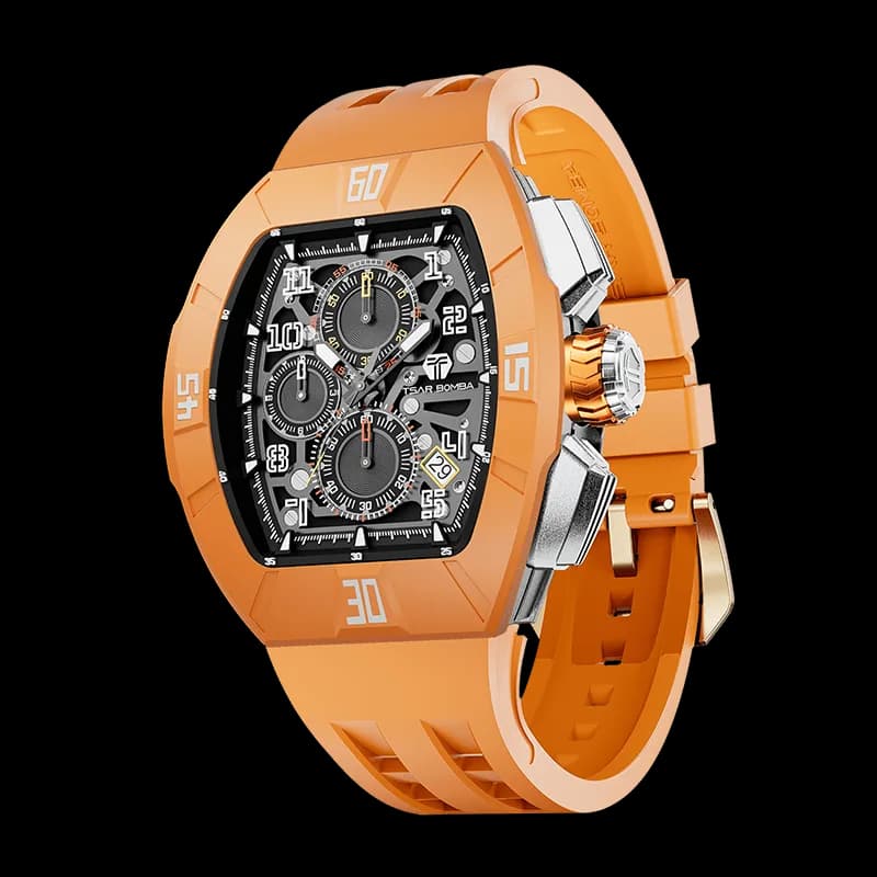 TSAR BOMBA Men's Quartz Watch | Dynamic Orange | Atomic TB8214 | Fluororubber Bezel | Luxury Sport Watch | 50M Waterproof Sapphire Glass FKM Rubber Strap — photo 1 of 1