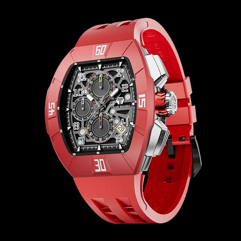 TSAR BOMBA Men's Quartz Watch | Dynamic Red | Atomic TB8214 | Fluororubber Bezel | Luxury Sport Watch | 50M Waterproof Sapphire Glass FKM Rubber Strap — photo 1 of 1