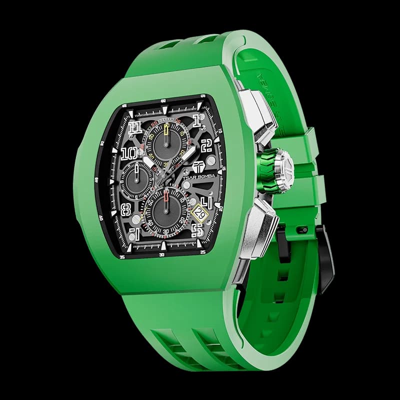 TSAR BOMBA Men's Quartz Watch | Green | Atomic TB8214 | Fluororubber Bezel | Luxury Sport Watch | 50M Waterproof Sapphire Glass FKM Rubber Strap — photo 1 of 1
