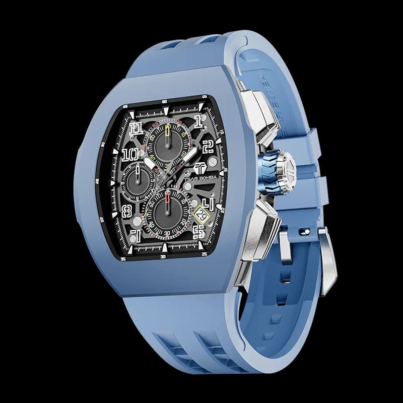 TSAR BOMBA Men's Quartz Watch | Light Blue | Atomic TB8214 | Fluororubber Bezel | Luxury Sport Watch | 50M Waterproof Sapphire Glass FKM Rubber Strap — photo 1 of 1