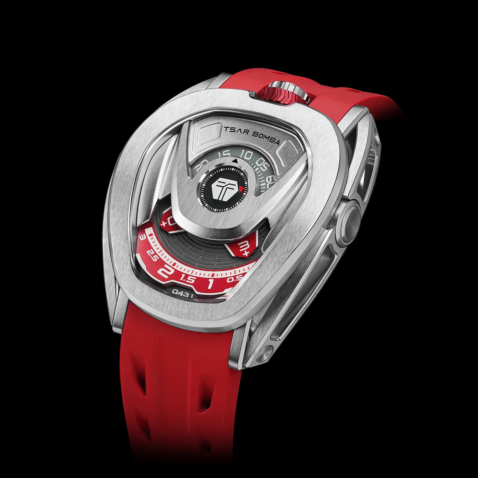 TSAR BOMBA Men's Reactor Series Automatic Mechanical Watch | Silver Red | Wandering Hour Satellite Display | Waterproof Luxury Cyberpunk Timepiece — photo 1 of 1