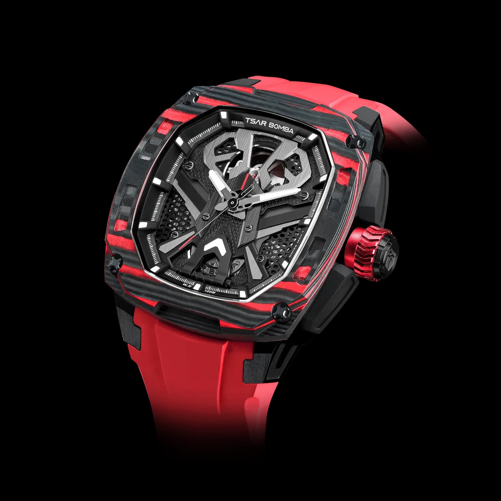 TSAR BOMBA Men's Swiss Automatic Watch | Red | Titanium & Carbon Fiber | Interchangeable Modular | 10ATM Waterproof | Dark Matter 3 TB8603 — photo 1 of 1