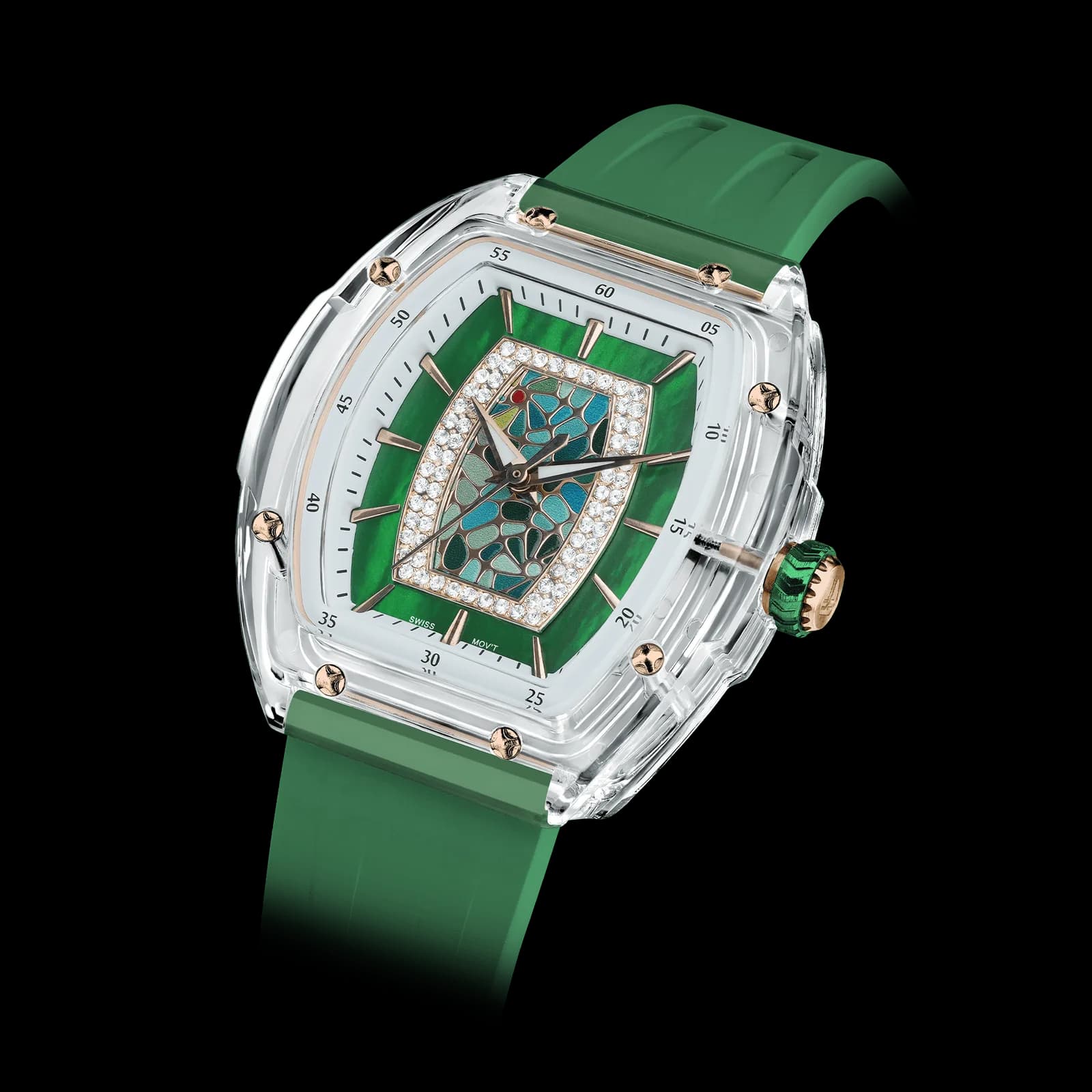 TSAR BOMBA Women's Quartz Watch | Green | Swiss Movement Wristwatch | Cubic Zirconia Mother of Pearl Dial | Waterproof Sapphire Glass | Nucleus Femme 02 TB8219L — photo 1 of 1