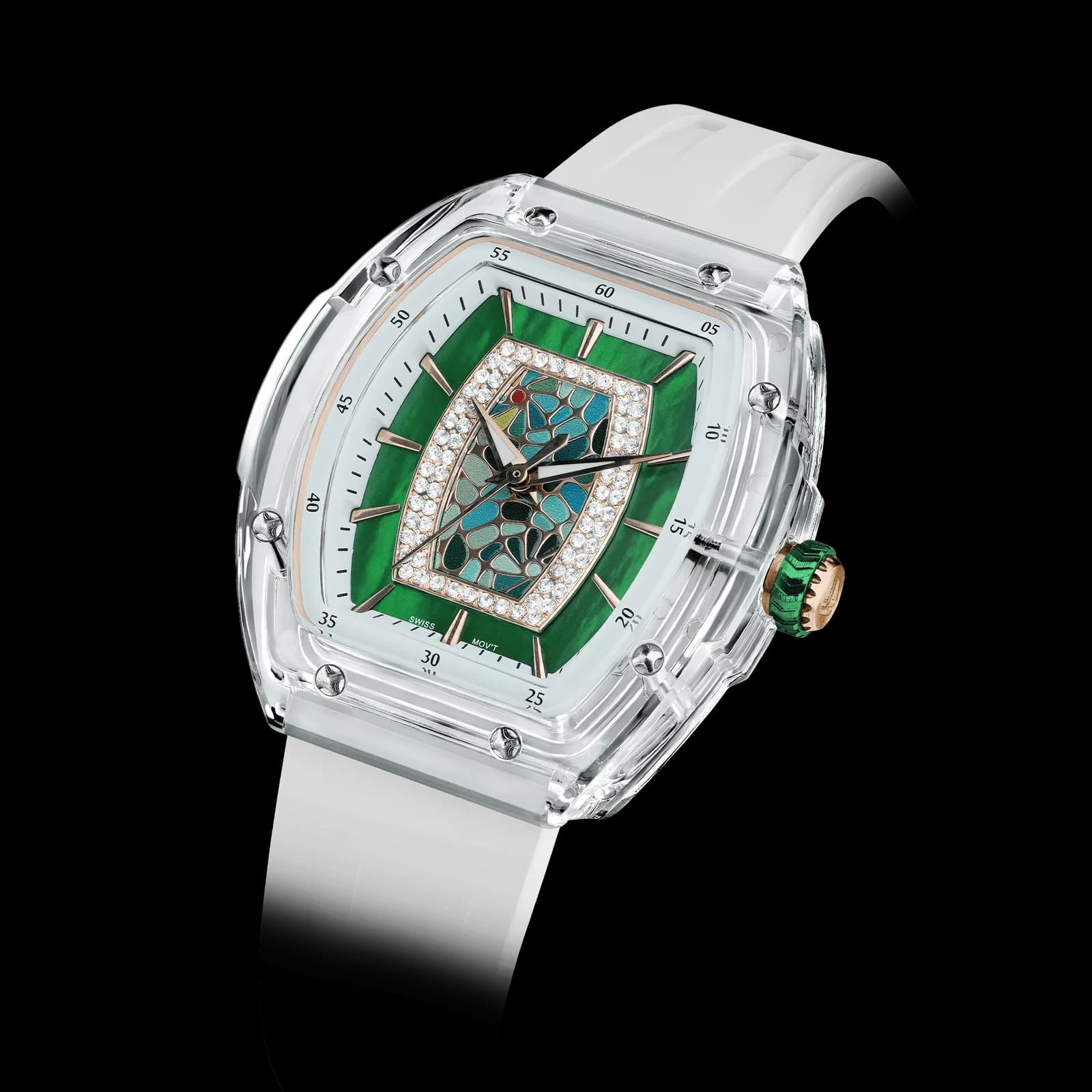 TSAR BOMBA Women's Quartz Watch | White Green | Swiss Movement Wristwatch | Cubic Zirconia Mother of Pearl Dial | Waterproof Sapphire Glass | Nucleus Femme 02 TB8219L — photo 1 of 1